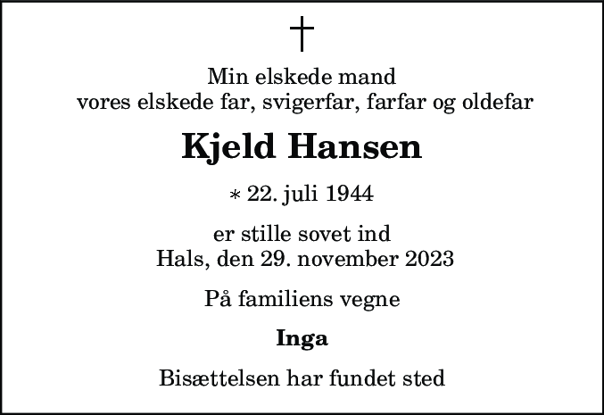 Dødsannonce for Kjeld Hansen