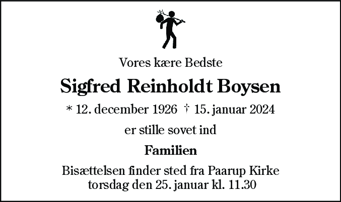 Dødsannonce for Sigfred Reinholdt Boysen