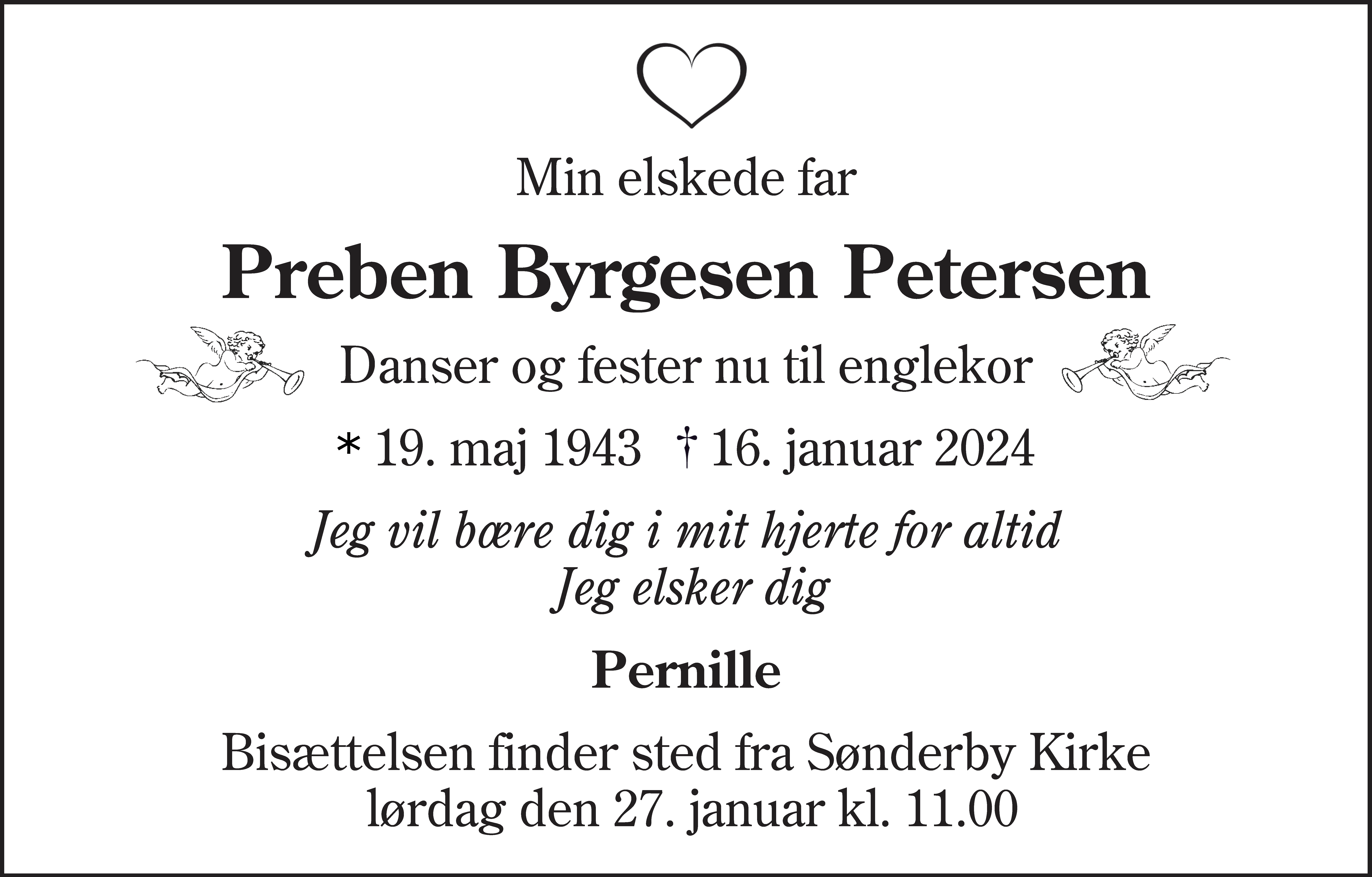 Dødsannonce for Preben Byrgesen Petersen