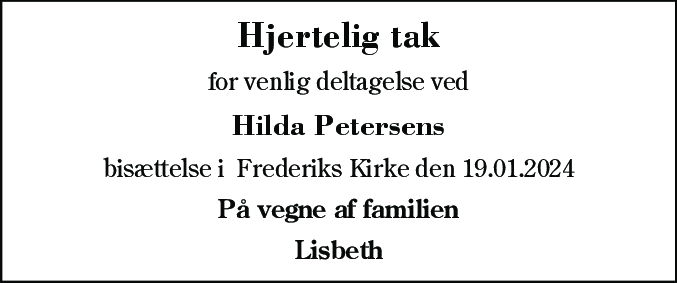 Dødsannonce for Hilda Petersen