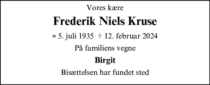 Dødsannonce for Frederik Niels Kruse