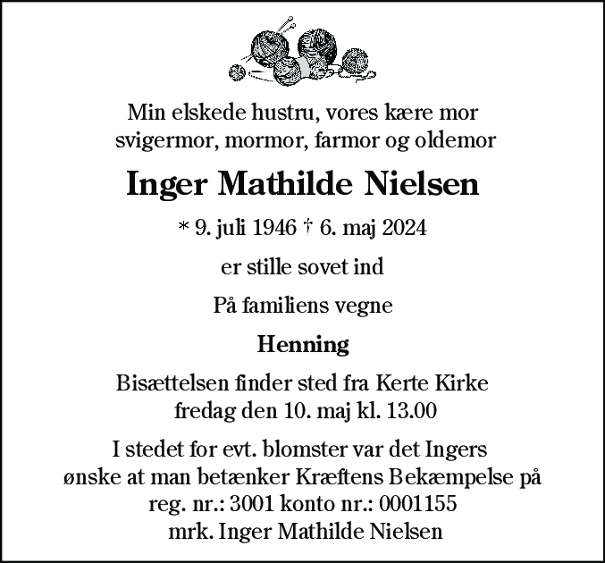 Dødsannonce for Inger Mathilde Nielsen