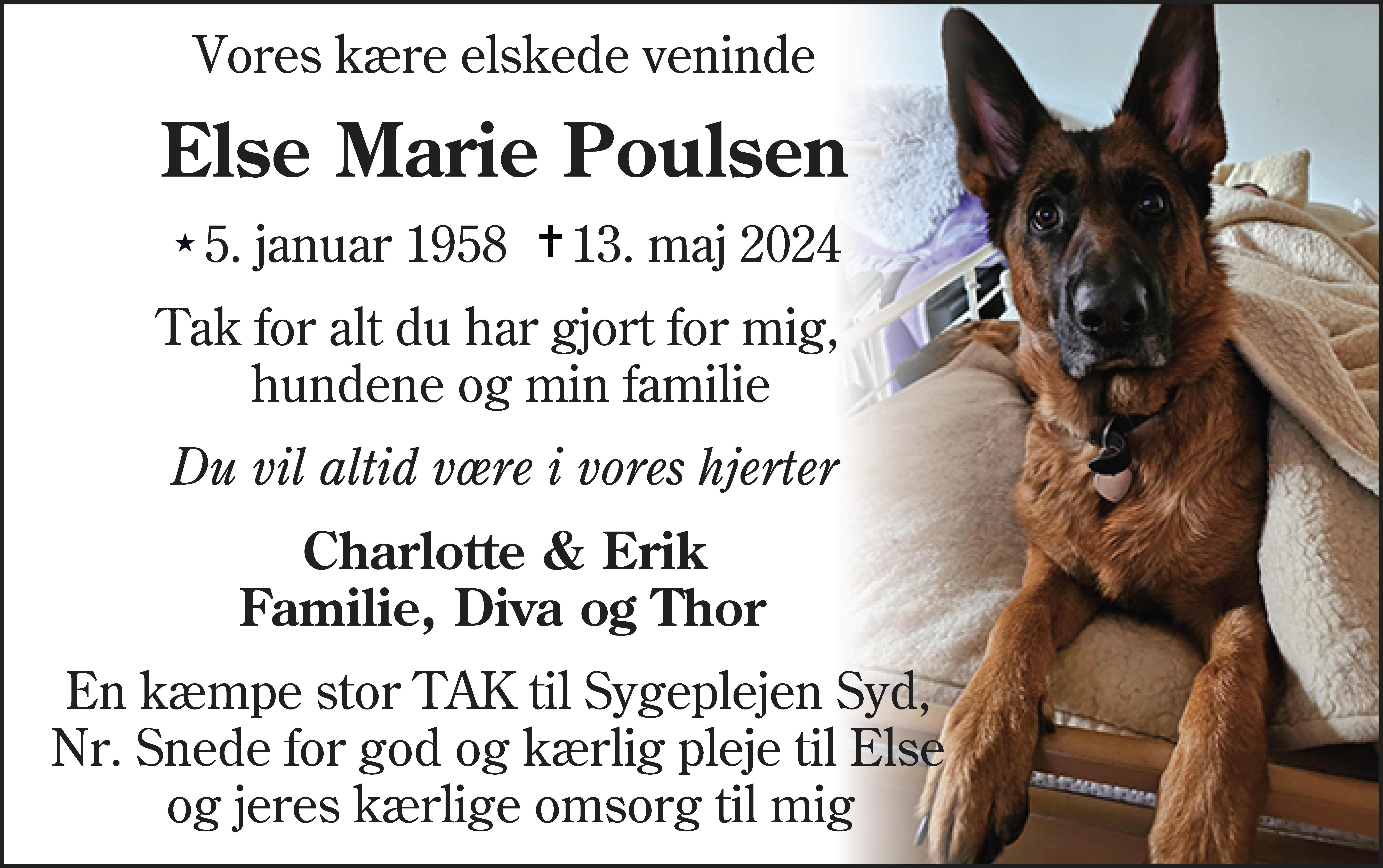 Dødsannonce for Else Marie Poulsen