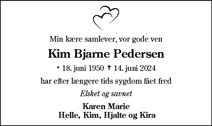 Dødsannonce for Kim Bjarne Pedersen
