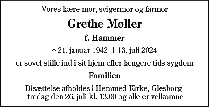 Dødsannonce for Grethe Møller