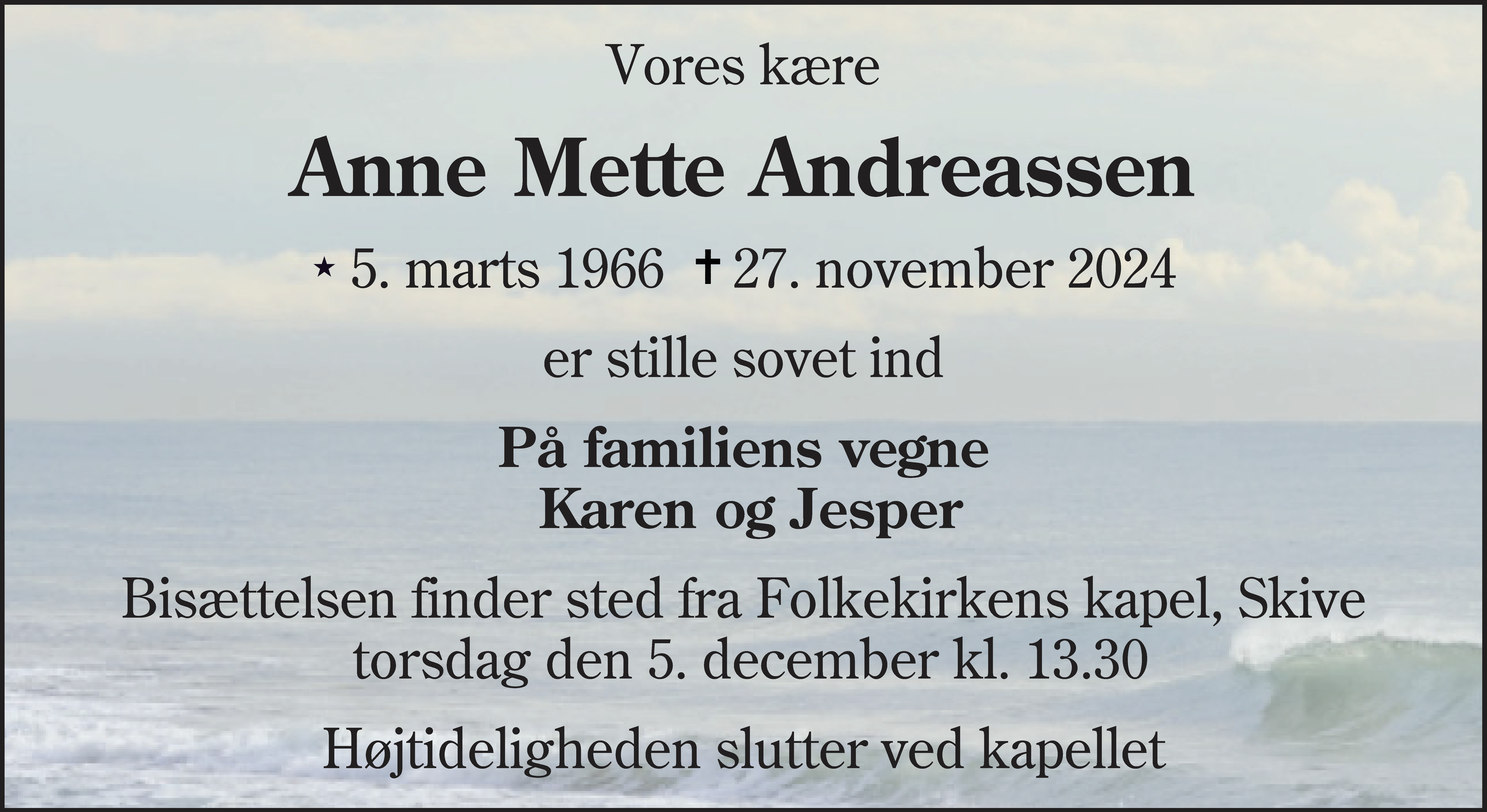 Dødsannonce for Anne Mette Andreassen