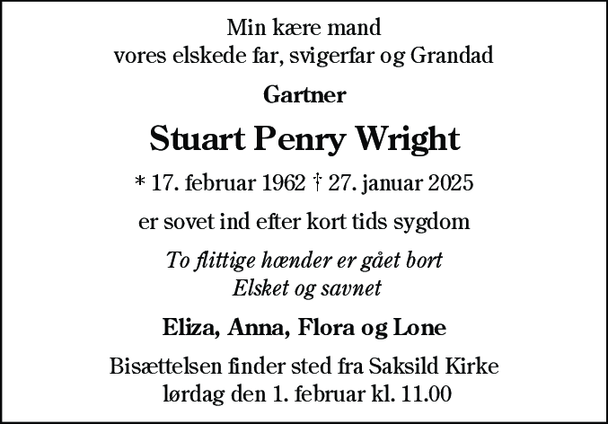 Dødsannonce for Stuart Penry Wright