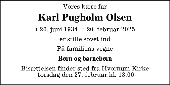 Dødsannonce for Karl Pugholm Olsen