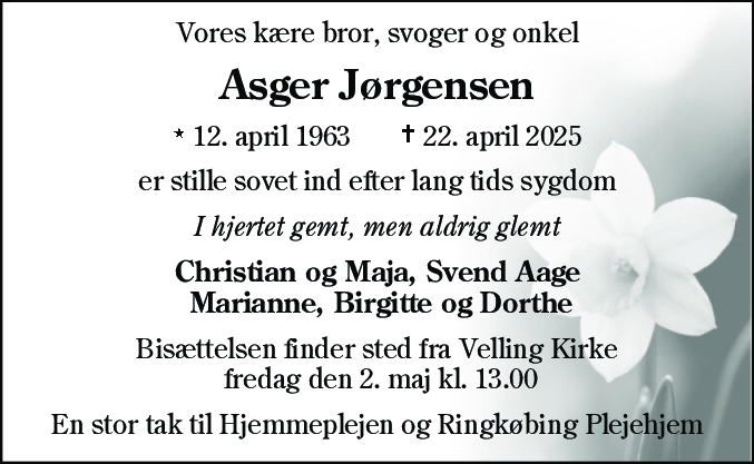 Dødsannonce for Asger Jørgensen