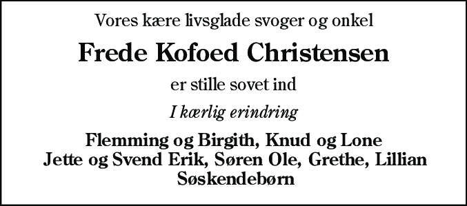 Dødsannonce for Frede Kofod Christensen