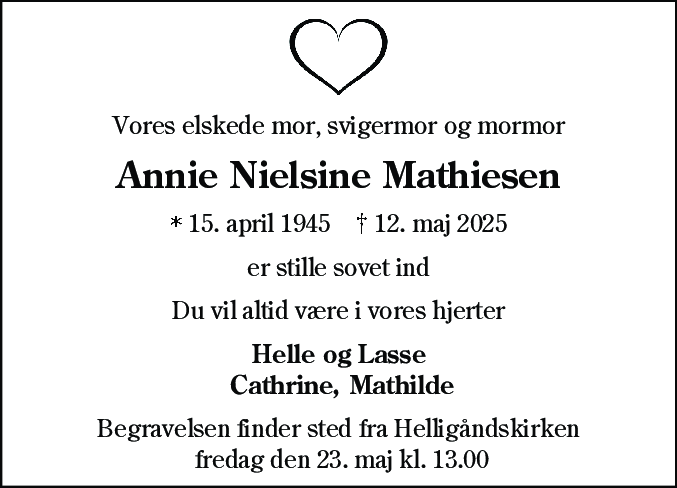 Dødsannonce for Annie Nielsine Mathiesen