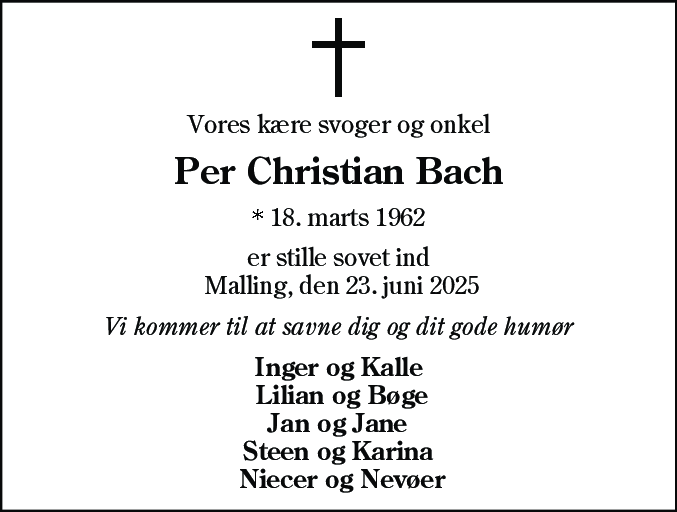 Dødsannonce for Per Christian Bach