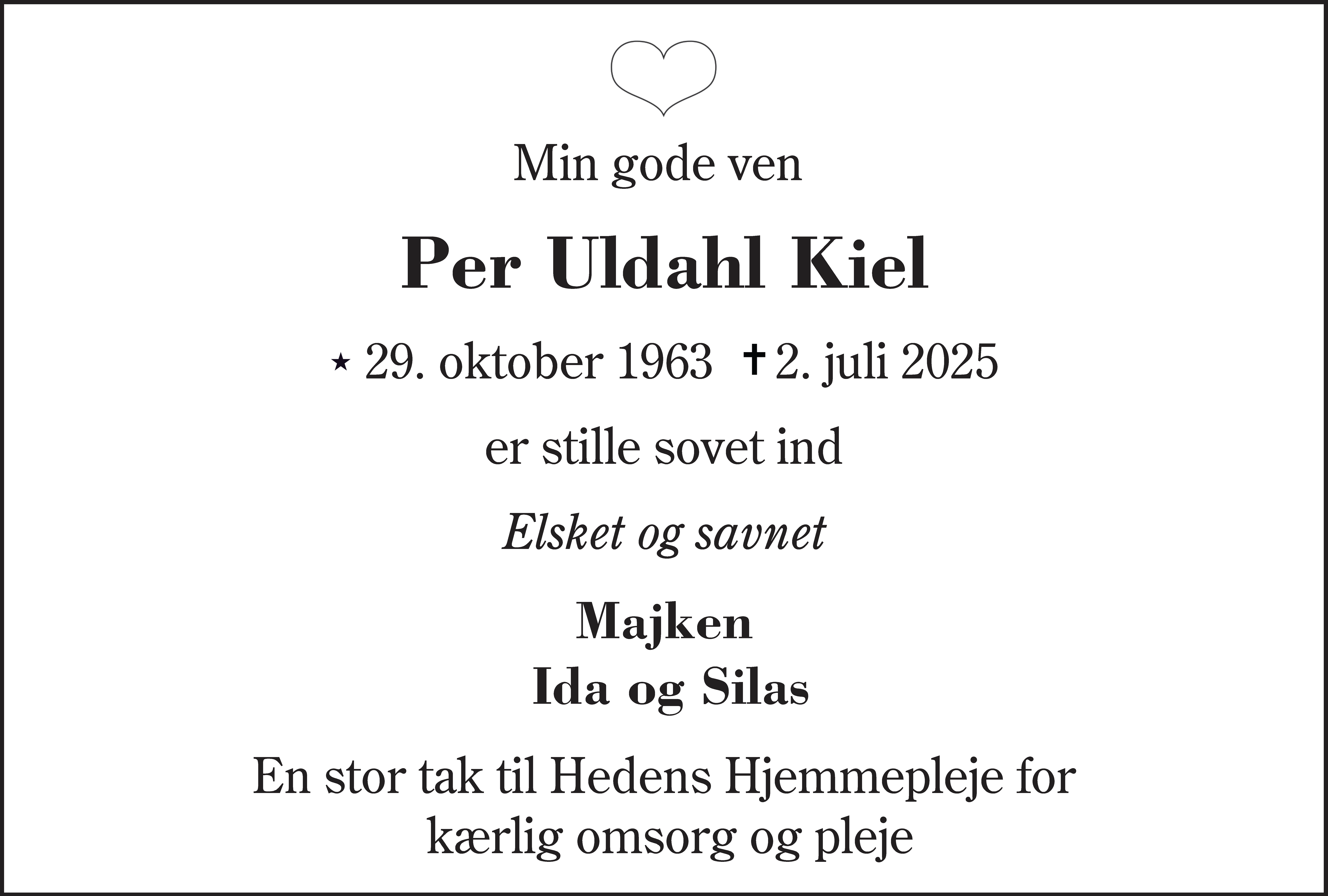 Dødsannonce for Per Uldahl Kiel