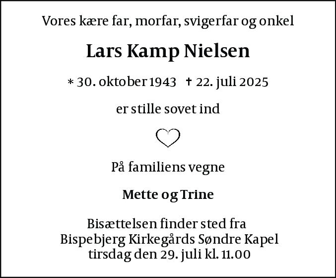 Dødsannonce for Lars Kamp Nielsen