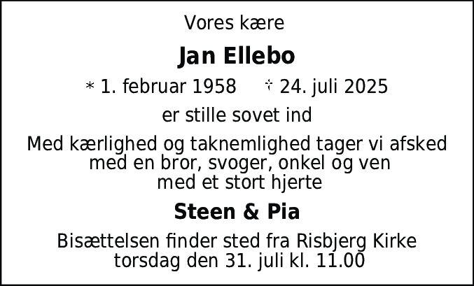 Dødsannonce for Jan Ellebo