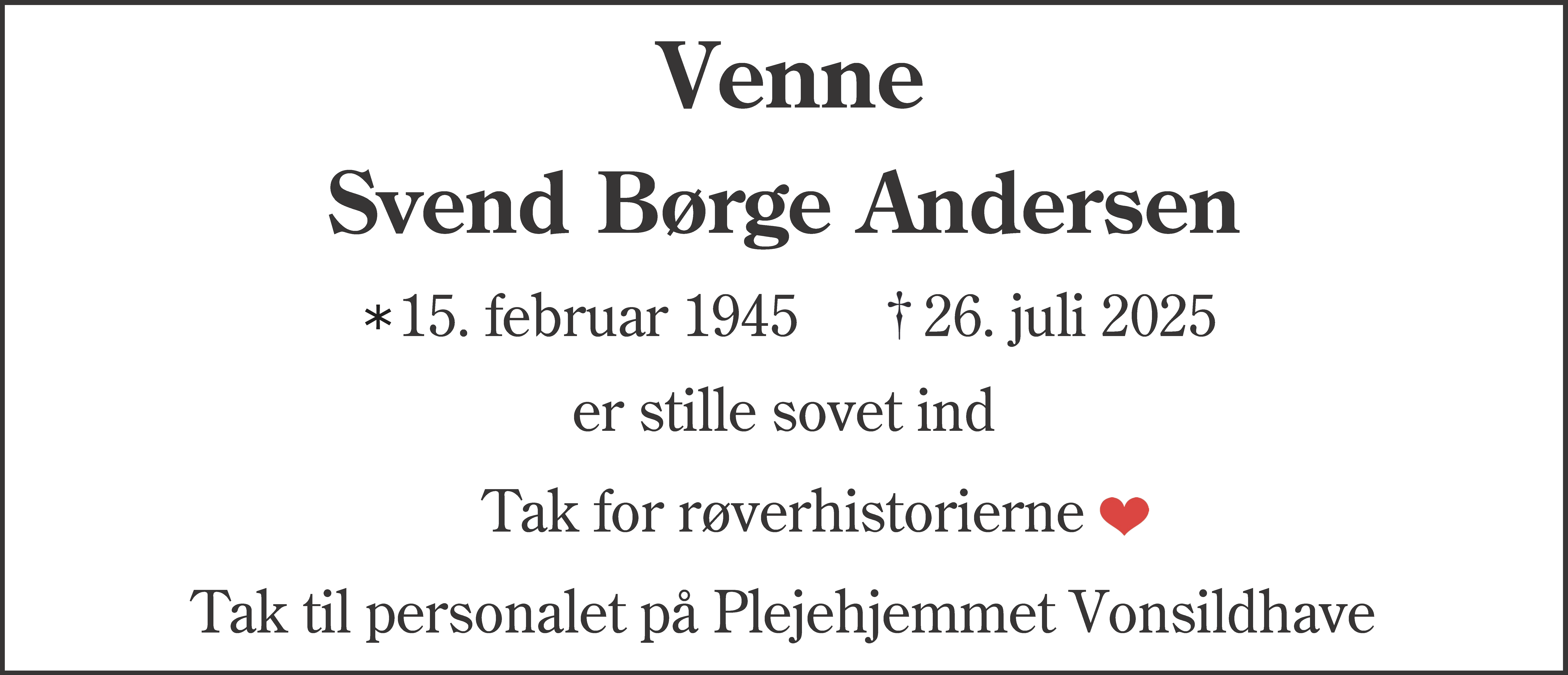 Dødsannonce for Svend Børge Andersen