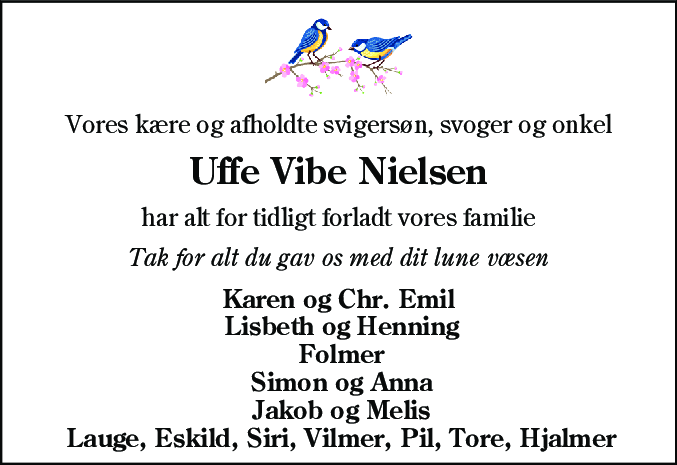 Dødsannonce for Uffe Vibe Nielsen