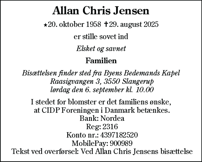 Dødsannonce for Allan Chris Jensen