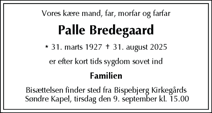 Dødsannonce for Palle Bredegaard