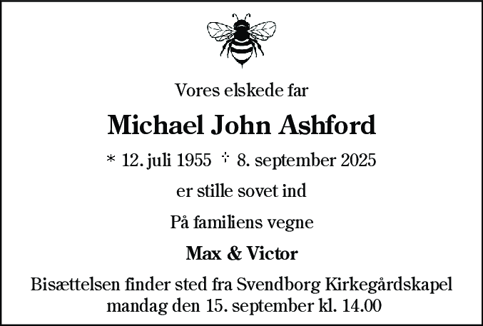 Dødsannonce for Michael John Ashford