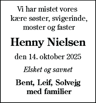 Dødsannonce for Henny Nielsen