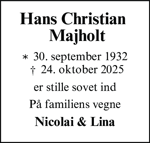 Dødsannonce for Hans Christian Majholt