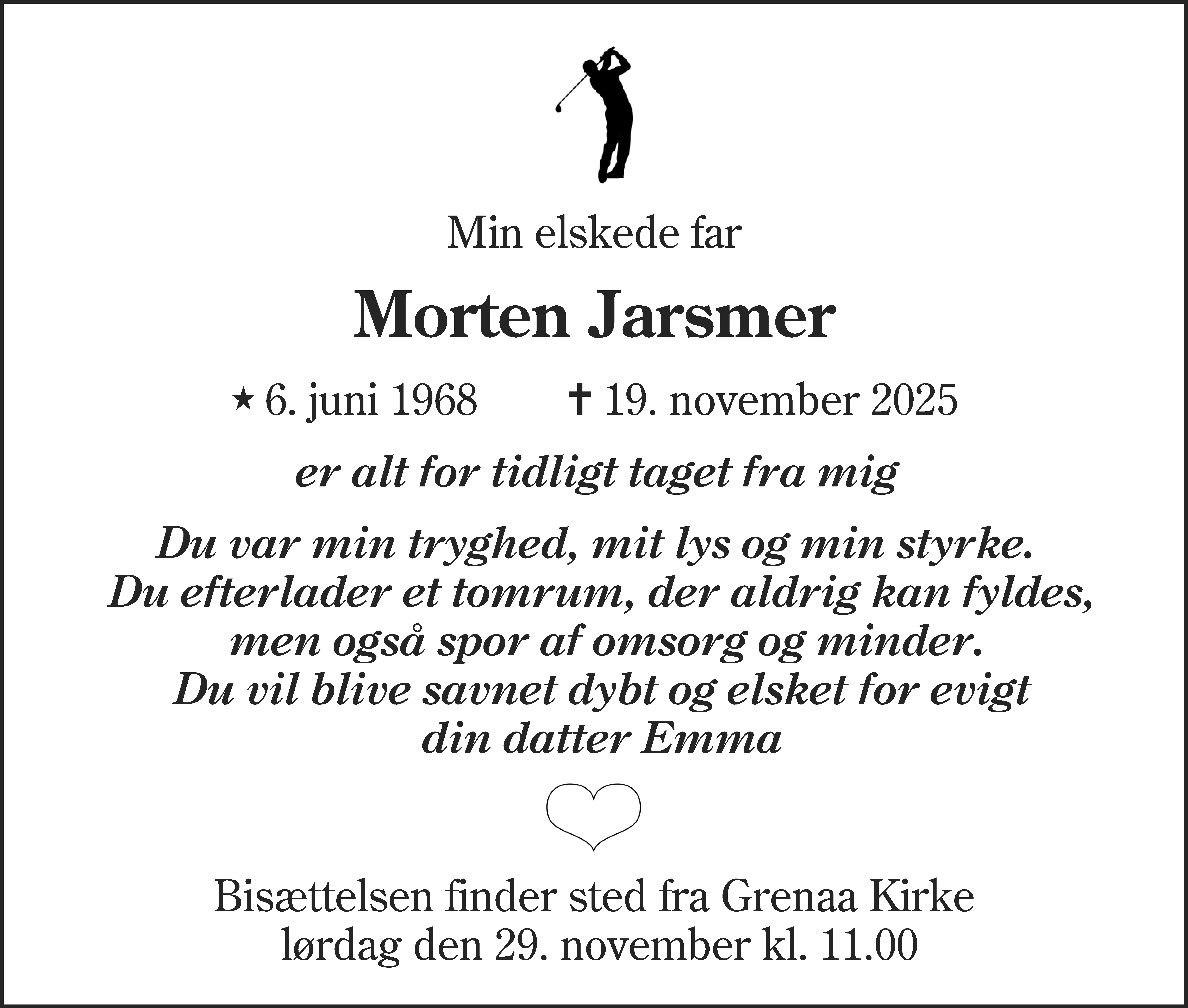 Dødsannonce for Morten Jarsmer