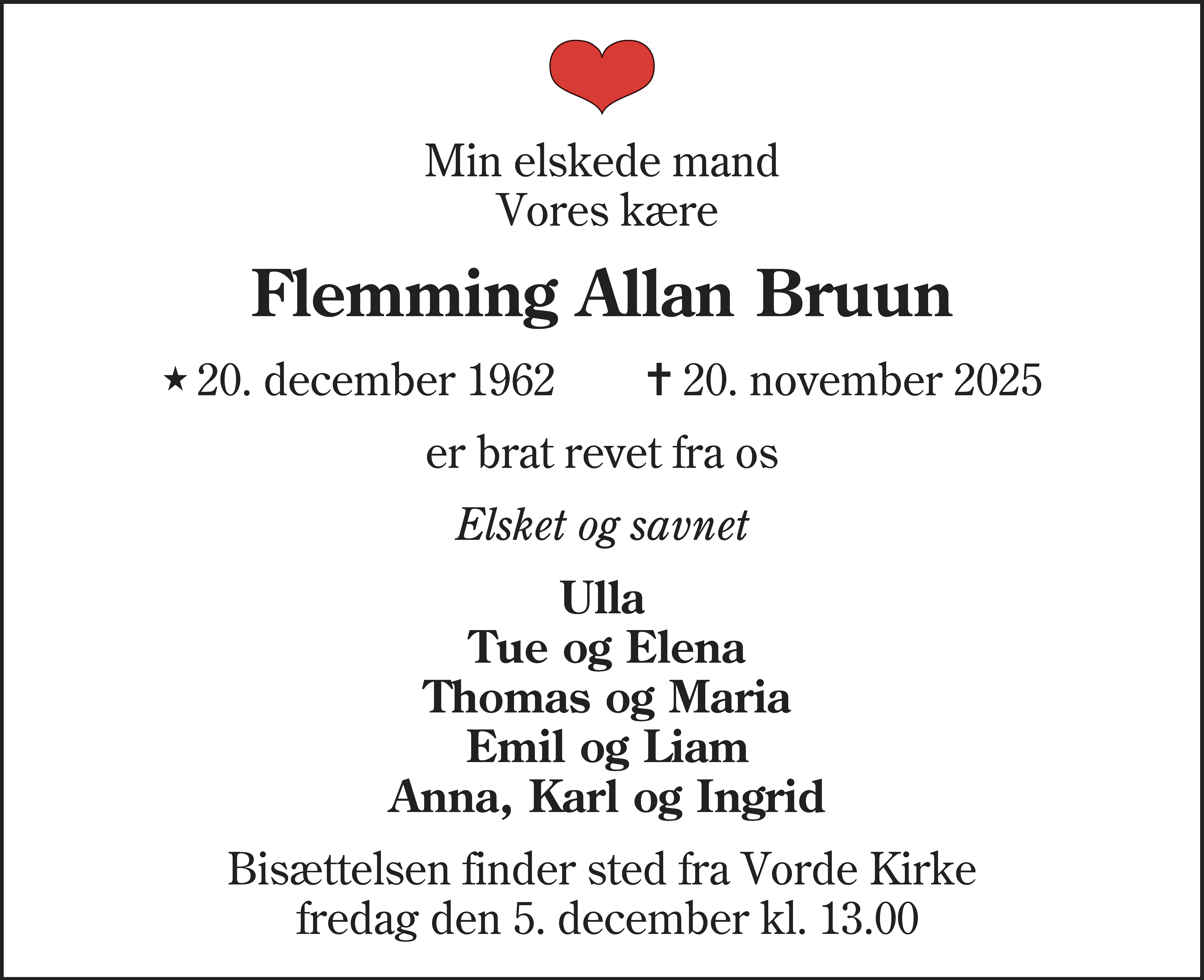Dødsannonce for Flemming Allan Bruun
