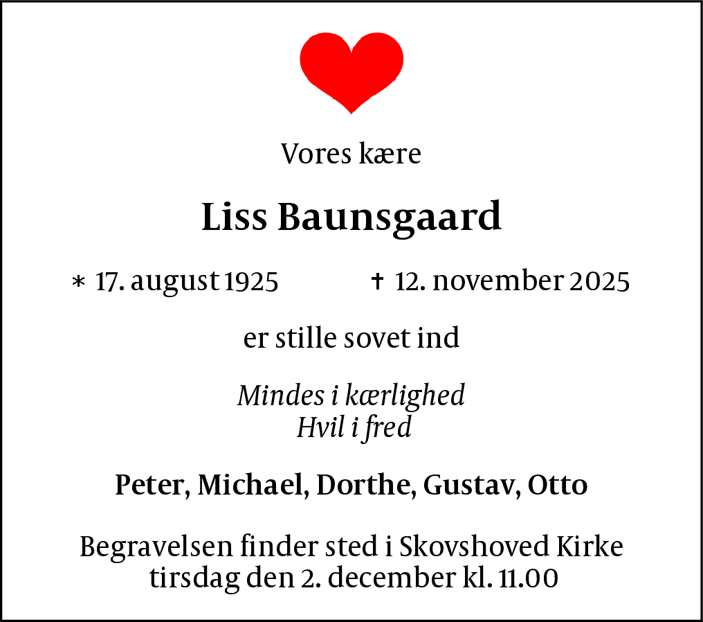 Dødsannonce for Liss Baunsgaard