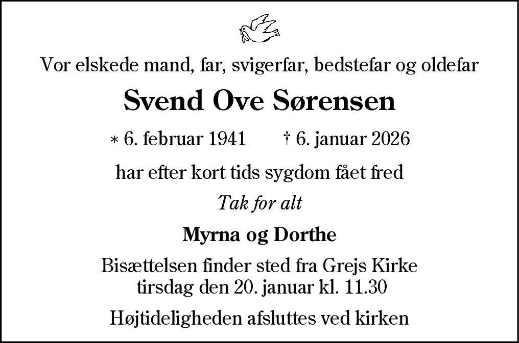 Dødsannonce for Svend Ove Sørensen
