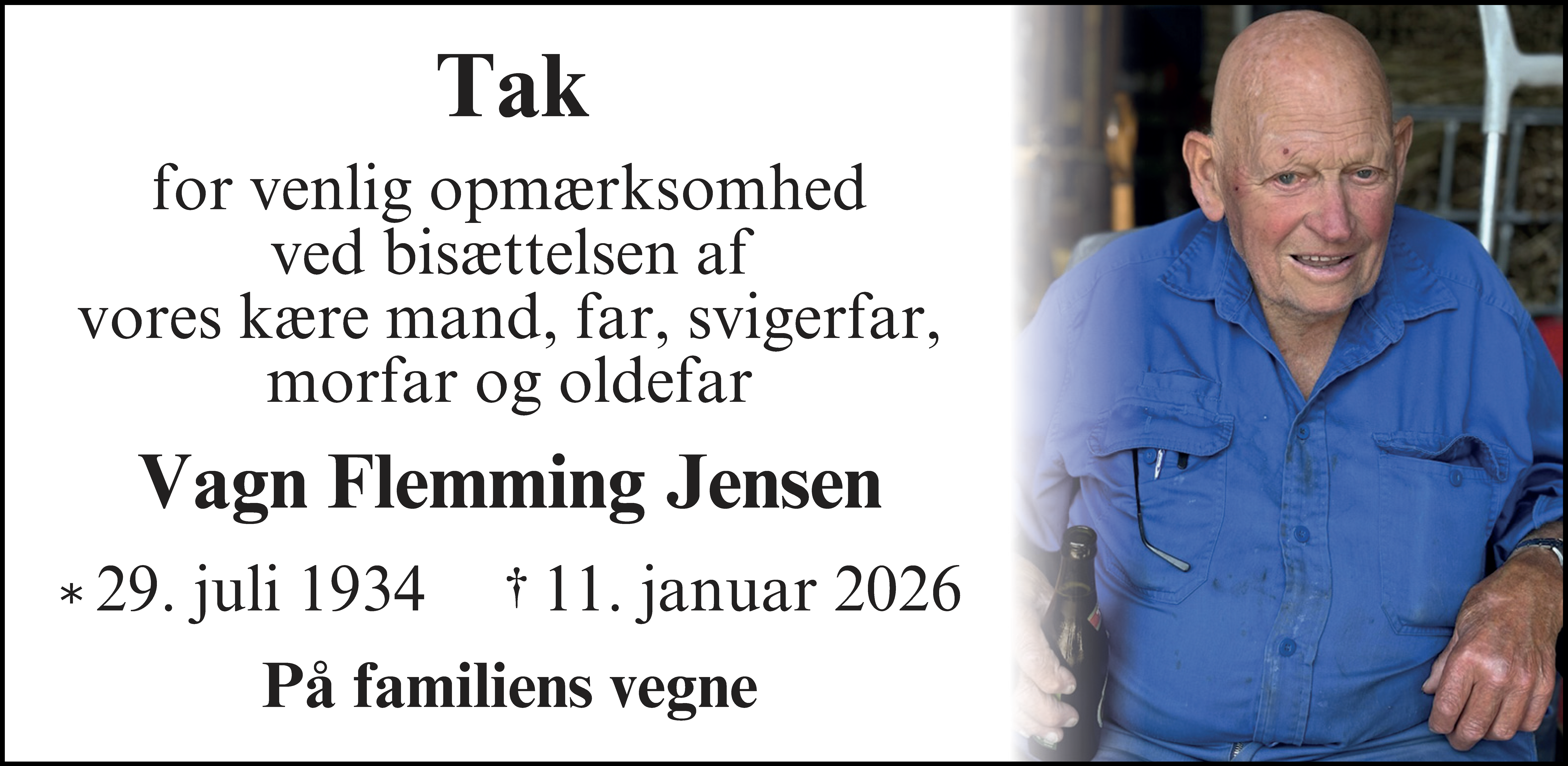 Dødsannonce for Vagn Flemming Jensen