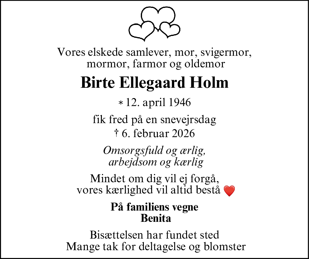 Dødsannonce for Birte Ellegaard Holm