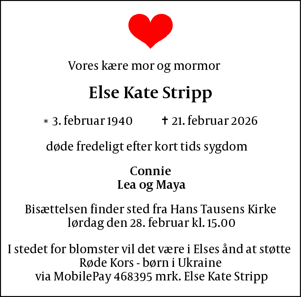 Dødsannonce for Else Kate Stripp