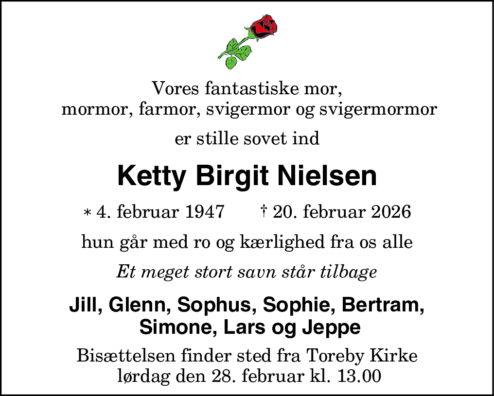 Dødsannonce for Ketty Birgit Nielsen