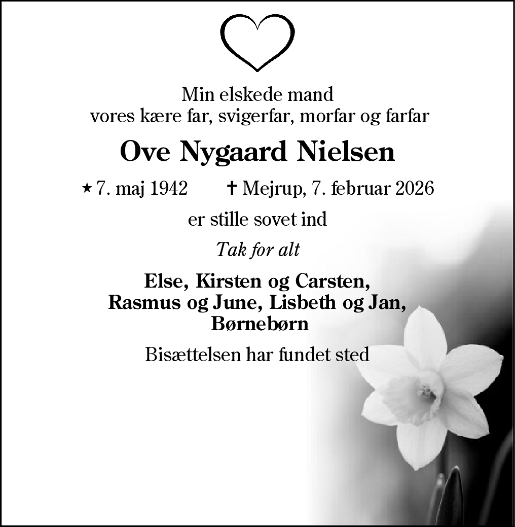 Dødsannonce for Ove Nygaard Nielsen