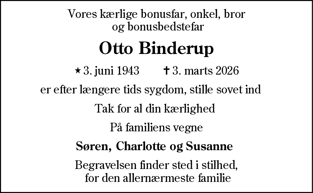 Dødsannonce for Otto Binderup
