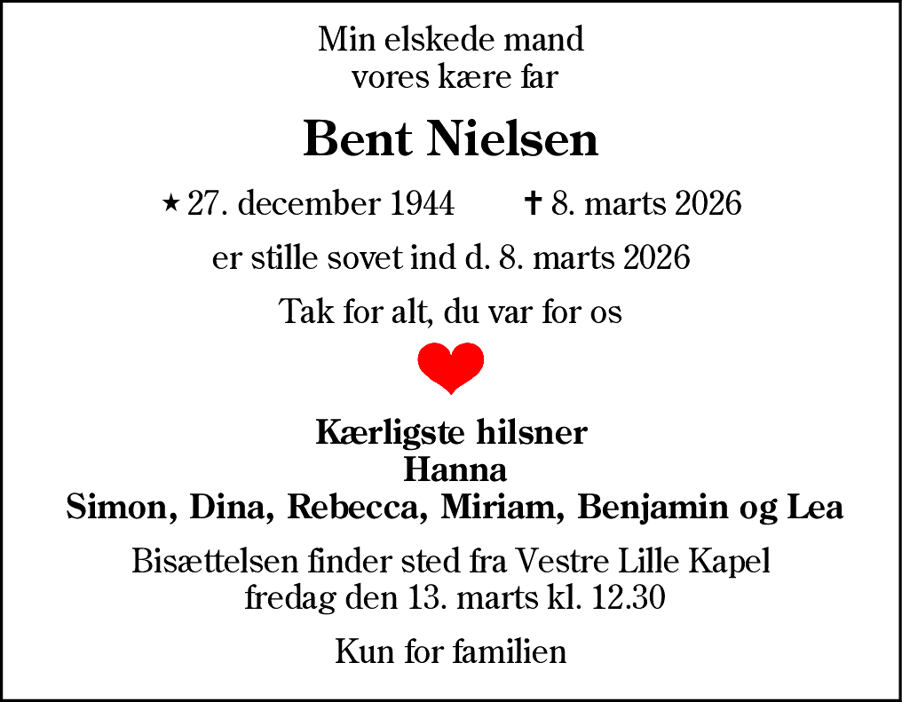Dødsannonce for Bent Nielsen