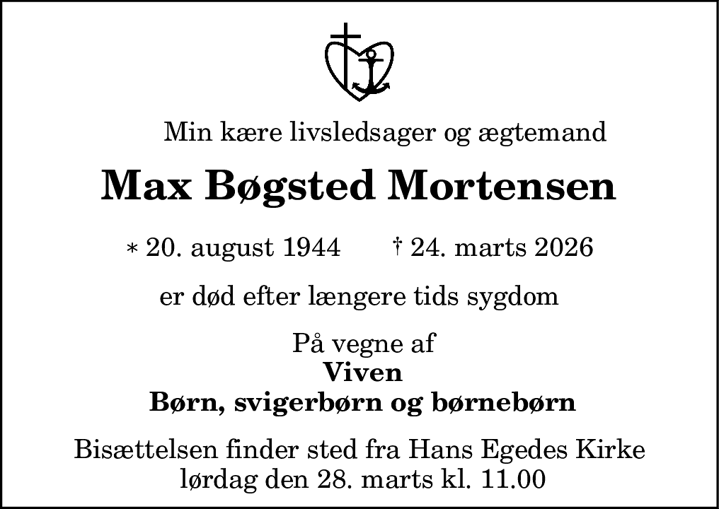 Dødsannonce for Max Bøgsted Mortensen