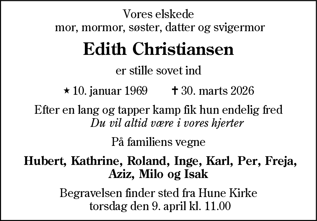 Dødsannonce for Edith Christiansen