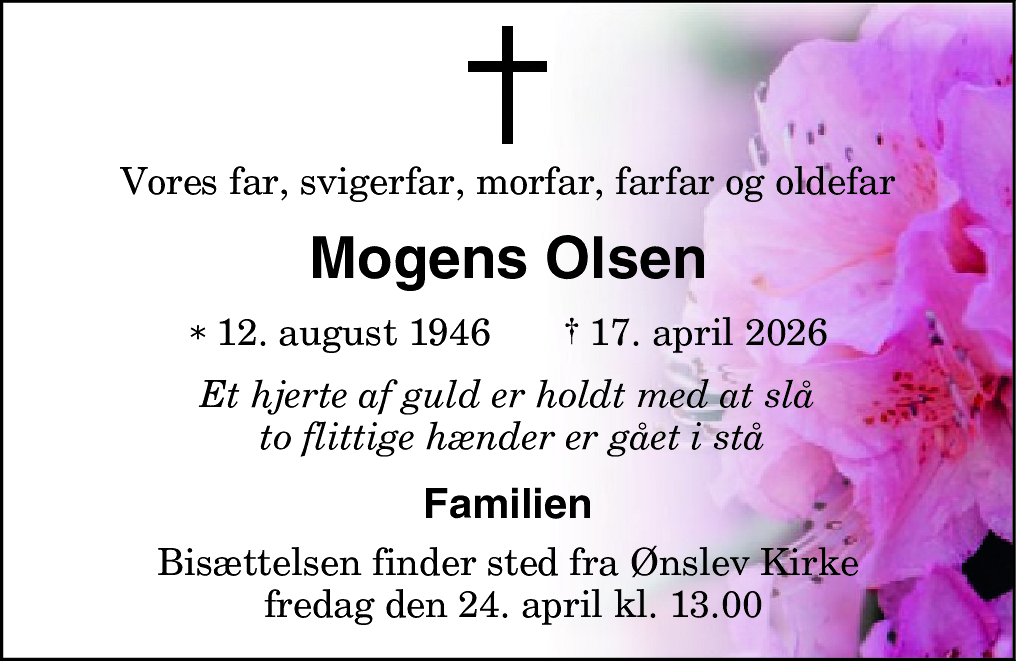 Dødsannonce for Mogens Olsen