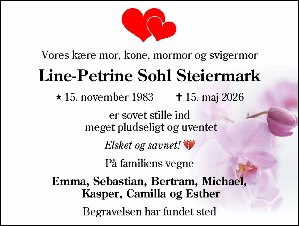 Dødsannonce for Line-Petrine Sohl Steiermark