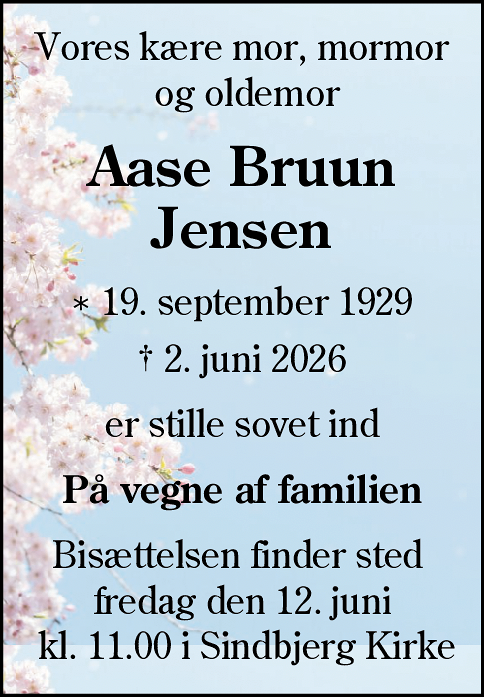 Dødsannonce for Aase Bruun Jensen
