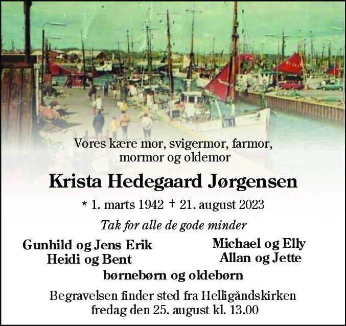 Dødsannonce for Krista Hedegaard Jørgensen