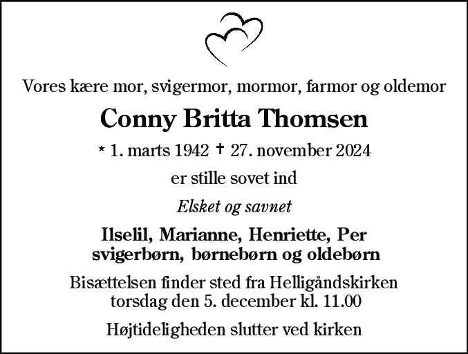Dødsannonce for Conny Britta Thomsen