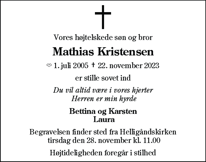 Dødsannonce for Mathias Kristensen