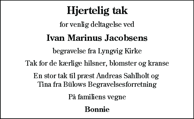 Dødsannonce for Ivan Marinus Jacobsen