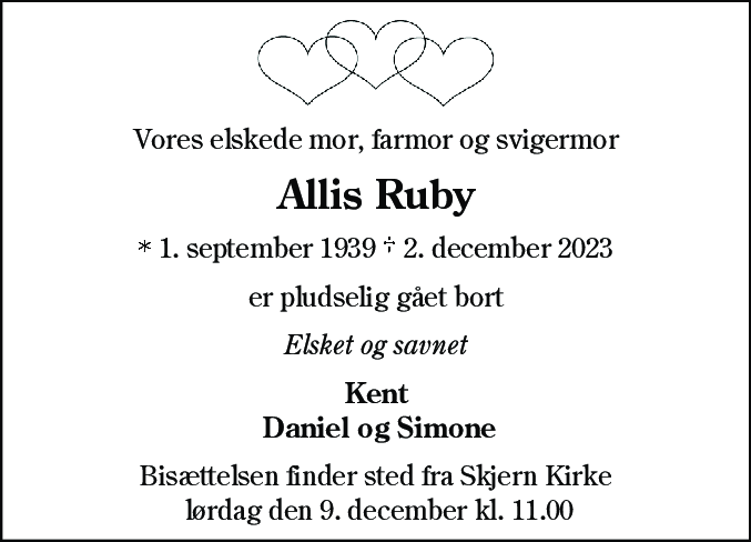 Dødsannonce for Allis Ruby