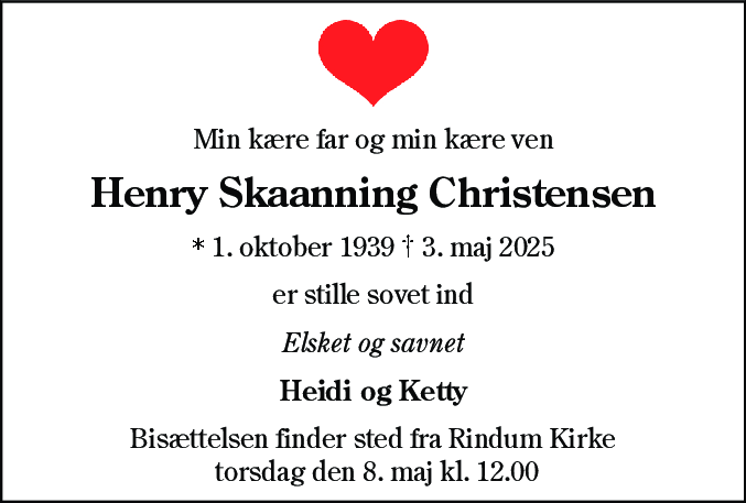 Dødsannonce for Henry Skaaninng Christensen