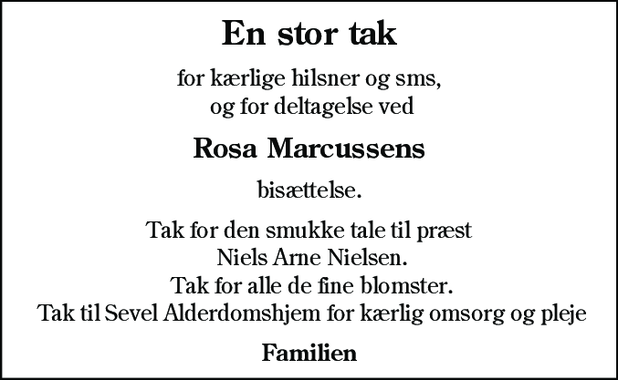 Dødsannonce for Rosa Marcussen