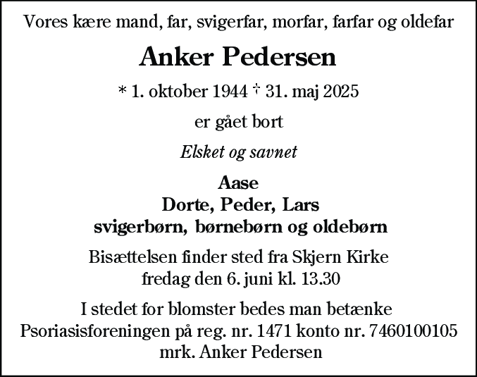 Dødsannonce for Anker Pedersen